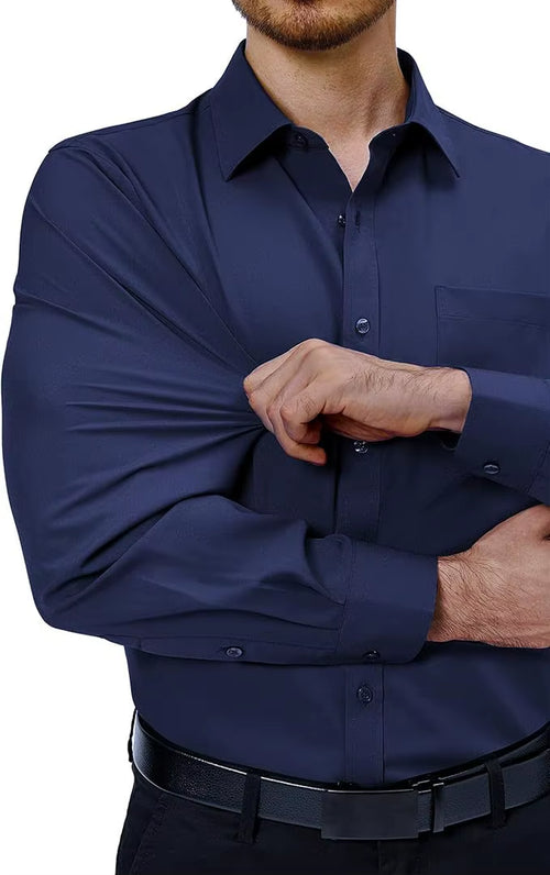 Spring High Stretch Shirt for Men, Long Sleeved Slim Fit Business Suit, Hanging White, No Iron, Silky Smooth Elastic Shirt