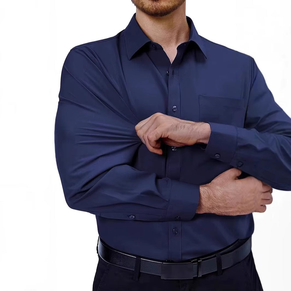 Spring High Stretch Shirt for Men, Long Sleeved Slim Fit Business Suit, Hanging White, No Iron, Silky Smooth Elastic Shirt