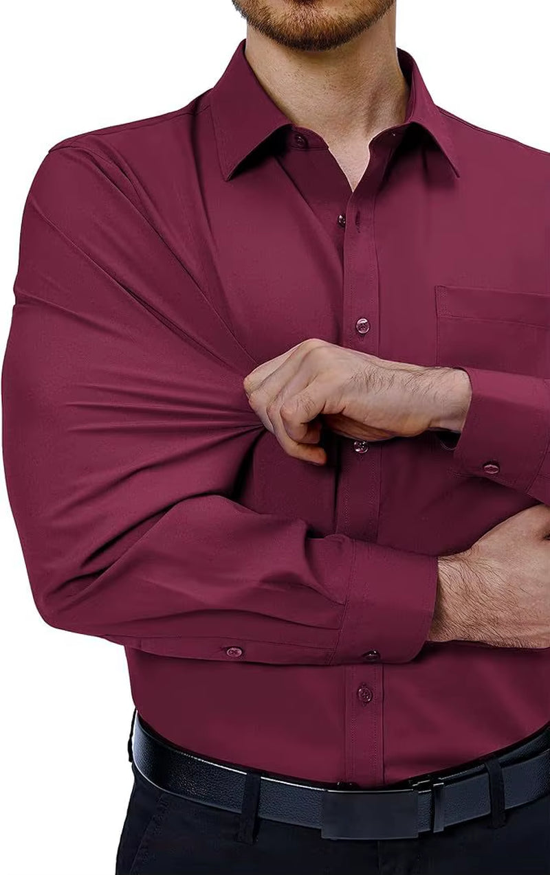 Spring High Stretch Shirt for Men, Long Sleeved Slim Fit Business Suit, Hanging White, No Iron, Silky Smooth Elastic Shirt