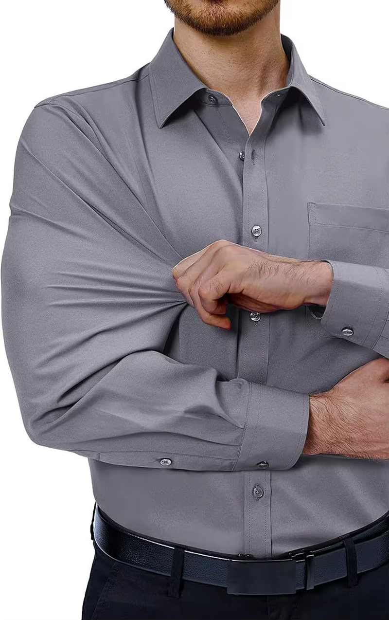 Spring High Stretch Shirt for Men, Long Sleeved Slim Fit Business Suit, Hanging White, No Iron, Silky Smooth Elastic Shirt