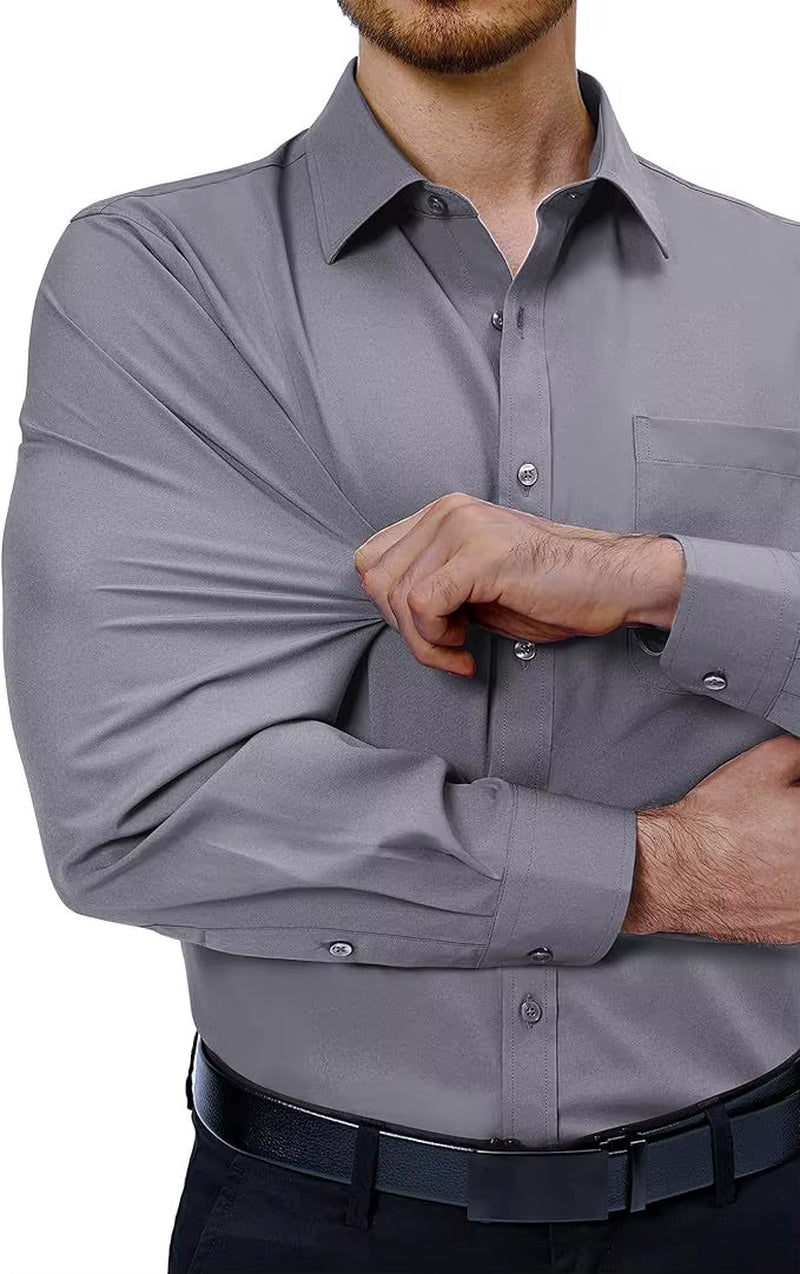 Spring High Stretch Shirt for Men, Long Sleeved Slim Fit Business Suit, Hanging White, No Iron, Silky Smooth Elastic Shirt